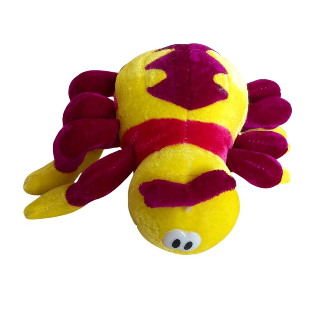 Vintage BJ Toy Co. Spider Plush 9" Stuffed Animal Yellow Purple Bug Toy